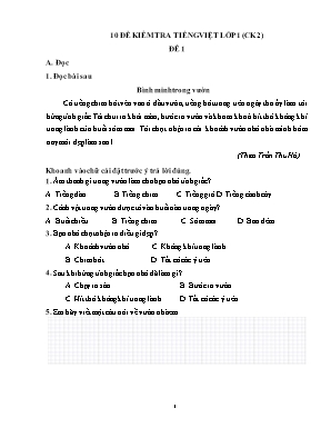 10 Đề kiểm tra môn Tiếng Việt Lớp 1 (Cánh diều)