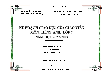 Kế hoạch giáo dục của giáo viên môn Tiếng Anh Lớp 7 - Năm học 2022-2023 - Trường THCS Hành Thuận