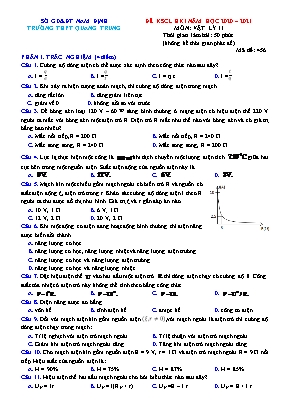 Đề khảo sát chất lượng học kỳ I môn Vật lý Lớp 11 - Mã đề 456 - Năm học 2020-2021 - Trường THPT Quang Trung (Có đáp án và thang điểm)