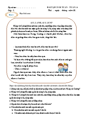 Phiếu bài tập cuối tuần môn Tiếng Việt Lớp 2 (Sách Cánh diều) - Tuần 14 (Có đáp án)