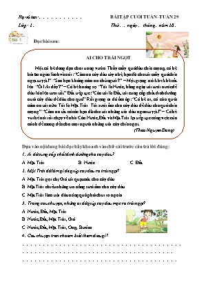 Phiếu bài tập cuối tuần môn Tiếng Việt Lớp 2 (Sách Cánh diều) - Tuần 29 (Có đáp án)