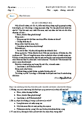 Phiếu bài tập cuối tuần môn Tiếng Việt Lớp 2 (Sách Cánh diều) - Tuần 11 (Có đáp án)