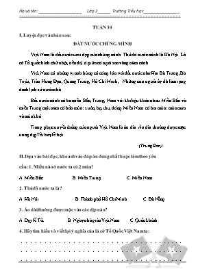 Phiếu bài tập cuối tuần môn Tiếng Việt Lớp 2 (Sách Chân trời sáng tạo) - Tuần 30