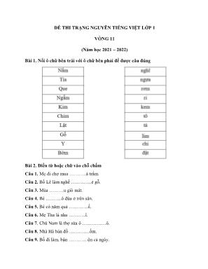 Đề thi trạng nguyên môn Tiếng Việt Lớp 1 - Vòng 11