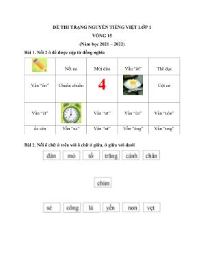 Đề thi trạng nguyên môn Tiếng Việt Lớp 1 - Vòng 15