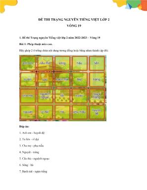 Đề thi trạng nguyên môn Tiếng Việt Lớp 2 - Vòng 19