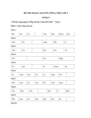 Đề thi trạng nguyên môn Tiếng Việt Lớp 3 - Vòng 9 - Năm học 2022-2023 (Có đáp án)