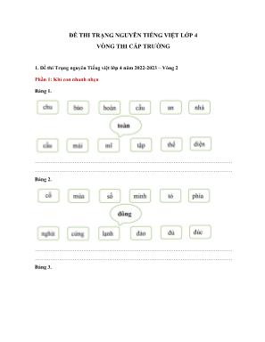 Đề thi trạng nguyên môn Tiếng Việt Lớp 4 - Năm học 2022-2023 - Vòng 2 (Có đáp án)