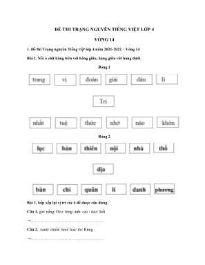 Đề thi trạng nguyên môn Tiếng Việt Lớp 4 - Vòng 14 (Có đáp án)