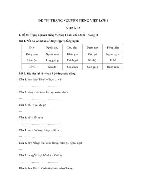 Đề thi trạng nguyên môn Tiếng Việt Lớp 4 - Vòng 18 (Có đáp án)
