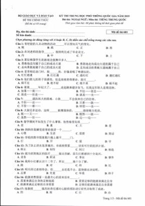 Tổng hợp đề thi trung học phổ thông quốc gia năm 2019 môn Tiếng Trung Quốc