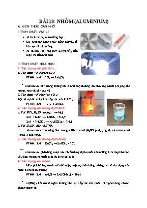Lí thuyết và bài tập Hóa học Lớp 9 - Bài 18: Nhôm