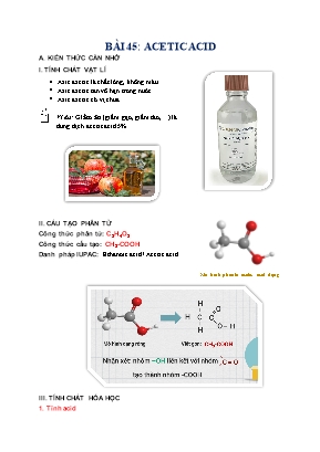 Lí thuyết và bài tập Hóa học Lớp 9 - Bài 45: Acetic acid