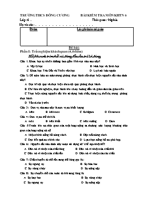 Bài kiểm tra giữa học kỳ I môn Khoa học tự nhiên 6 (Cánh diều) - Trường THCS Đông Cương (Có đáp án)