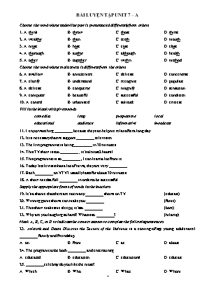 Bài luyện tập môn Tiếng Anh Lớp 6 (Global Success) - Unit 7