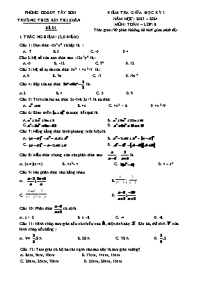 Bộ 2 đề kiểm tra giữa học kỳ I môn Toán Lớp 8