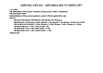 Đề kiểm tra đánh giá giữa kì 1 môn Khoa học tự nhiên Lớp 7 (Có đáp án)