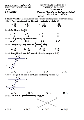 Đề kiểm tra giữa học kì I môn Toán Lớp 7 (Kết nối tri thức và cuộc sống) - Năm học 2022-2023 - Trường THCS Hòa Bình