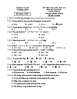 Đề kiểm tra giữa học kì I môn Toán Lớp 8 (Kết nối tri thức và cuộc sống) - Năm học 2023-2024