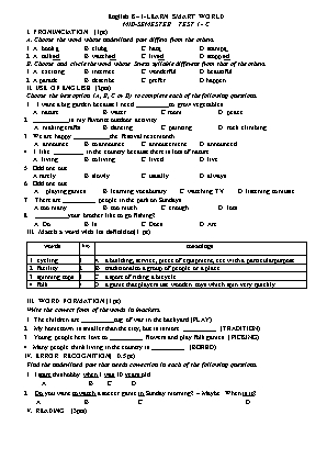 Đề kiểm tra giữa học kỳ 1 môn Tiếng Anh Lớp 8 (iLearn Smart World) - Mã đề C