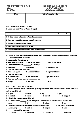 Đề kiểm tra giữa học kỳ I môn Tiếng Anh Lớp 7