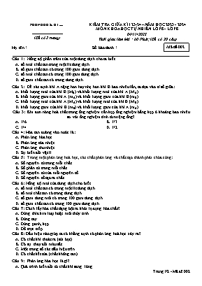 Đề kiểm tra giữa kì I môn Khoa học tự nhiên Lớp 8 (Kết nối tri thức và cuộc sống) - Năm học 2023-2024 - Mã đề 002 (Có đáp án)