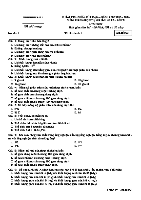 Đề kiểm tra giữa kì I môn Khoa học tự nhiên Lớp 8 (Kết nối tri thức và cuộc sống) - Năm học 2023-2024 - Mã đề 003 (Có đáp án)