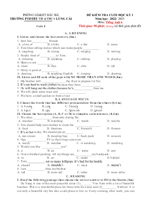 2 Đề kiểm học kì I Tiếng Anh 6 - Năm học 2022