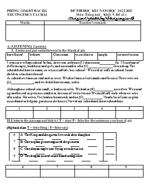 2 Đề kiểm học kì I Tiếng Anh 9 - Năm học 2022-2023 - Trường THCS Tà Chải (Có đáp án)
