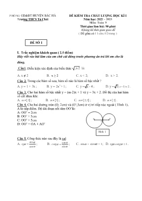 2 Đề kiểm tra chất lượng học kì I Toán 9 - Năm học 2022-2023 - Trường THCS Tà Chải (Có đáp án) 2 Đề kiểm tra chất lượng học kì I Toán 9 - Năm học 2022-2023 - Trường THCS Tà Chải (Có đáp án)