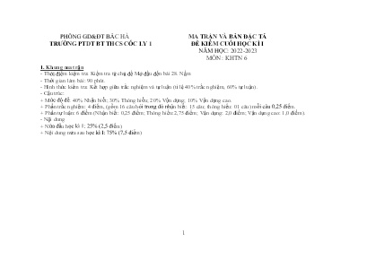 2 Đề kiểm tra cuối học kì I Khoa học tự nhiên 6 - Năm học 2022-2023 - Trường PTDTBT THCS Cốc Ly 1 (Có đáp án + Ma trận)