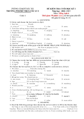 2 Đề kiểm tra cuối học kì I Tiếng Anh 6 - Năm học 2023-2024 - Trường PTDTBT THCS Cốc Ly 1 (Có đáp án + Ma trận)