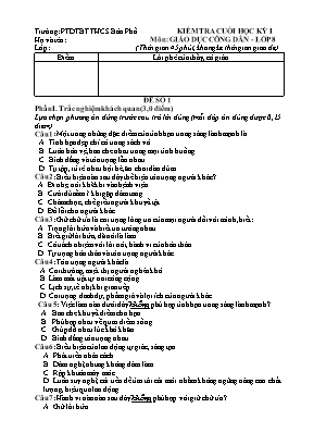 2 Đề kiểm tra cuối học kỳ I Giáo dục công dân