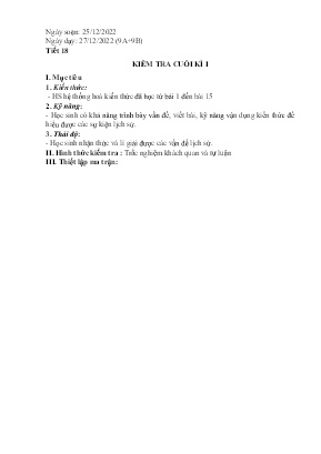 2 Đề kiểm tra cuối kì I Lịch sử 9 - Năm học 2