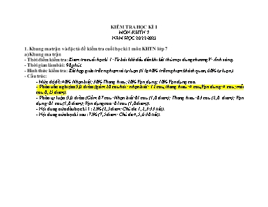 2 Đề kiểm tra hết học kì I Khoa học tự nhiên 7 - Năm học 2022-2023 - Trường PTDTBT TH&THCS Tả Van Chư (Có đáp án + Ma trận)