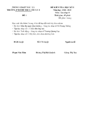 2 Đề kiểm tra học kì I Âm nhạc 8 - Năm học 20