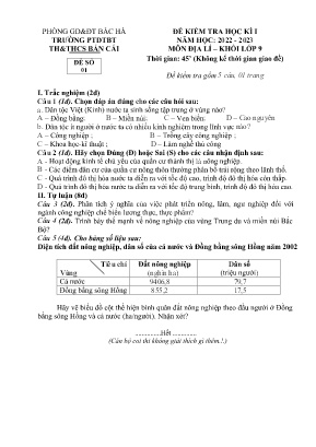 2 Đề kiểm tra học kì I Địa lí 9 - Năm học 202