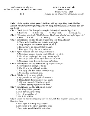 2 Đề kiểm tra học kì I Giáo dục công dân 7 - Năm học 2022-2023 - Trường PTDTBT THCS Hoàng Thu Phố (Có đáp án)