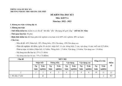 2 Đề kiểm tra học kì I Khoa học tự nhiên 6 - Năm học 2022-2023 - Trường PTDTBT THCS Hoàng Thu Phố (Có đáp án + Ma trận)