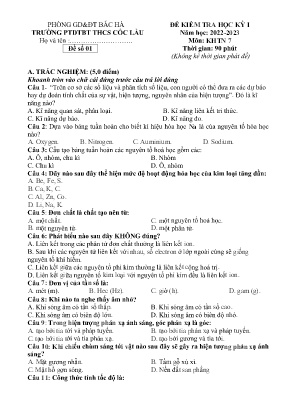 2 Đề kiểm tra học kì I Khoa học tự nhiên 7 - Năm học 2022-2023 - Trường PTDTBT THCS Cốc Lầu (Có đáp án)