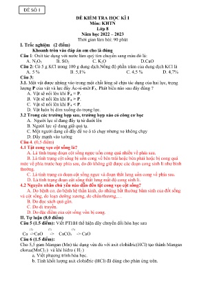 2 Đề kiểm tra học kì I Khoa học tự nhiên 8 - Năm học 2022-2023 (Có đáp án)