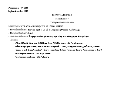 2 Đề kiểm tra học kì I Khoa học tự nhiên Lớp 7 - Năm học 2022-2023 (Có đáp án + Ma trận)
