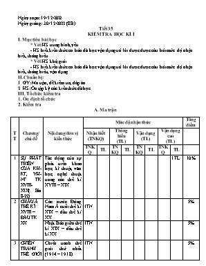 2 Đề kiểm tra học kì I Lịch sử 8 - Năm học 2022-2023 - Trường PTDTBT THCS Nậm Đét (Có đáp án + Ma trận)