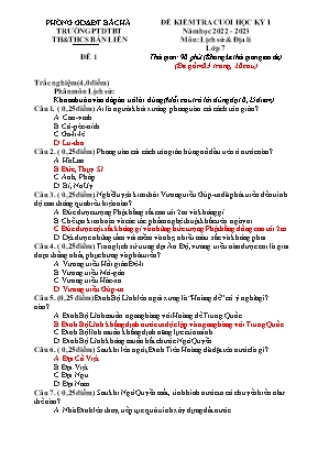 2 Đề kiểm tra học kì I Lịch sử và Địa lí 7 - Năm học 2022-2023 - Trường PTDTBT TH&THCS Bản Liền (Có đáp án)