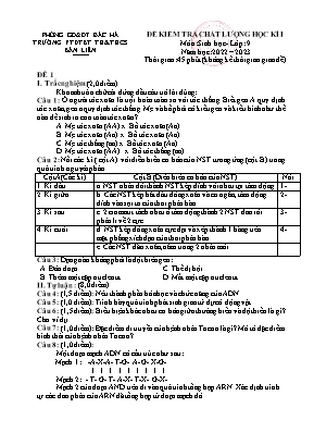 2 Đề kiểm tra học kì I Sinh học 9 - Năm học 2