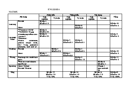 2 Đề kiểm tra học kì I Tiếng Anh 6 - Năm học 2023-2024 - Trường PTDTBT THCS Nậm Đét (Có đáp án + Ma trận)