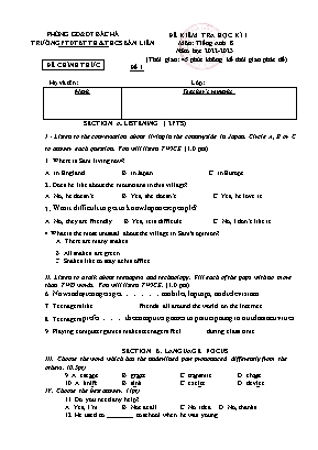 2 Đề kiểm tra học kì I Tiếng Anh 8 - Năm học 