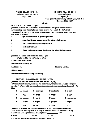 2 Đề kiểm tra học kì I Tiếng Anh 8 - Năm học 
