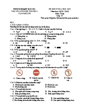 2 Đề kiểm tra học kì I Toán 6 - Năm học 2022-2023 - Trường PTDTBT TH-THCS Nậm Khánh (Có đáp án + Ma trận)