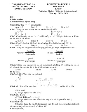 2 Đề kiểm tra học kì I Toán 9 - Năm học 2022-2023 - Trường PTDTBT THCS Hoàng Thu Phố (Có đáp án) 2 Đề kiểm tra học kì I Toán 9 - Năm học 2022-2023 - Trường PTDTBT THCS Hoàng Thu Phố (Có đáp án)